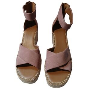 Womens‎ Pink Suede Espadrille Wedge Sandals Ankle Strap Zip Size 8